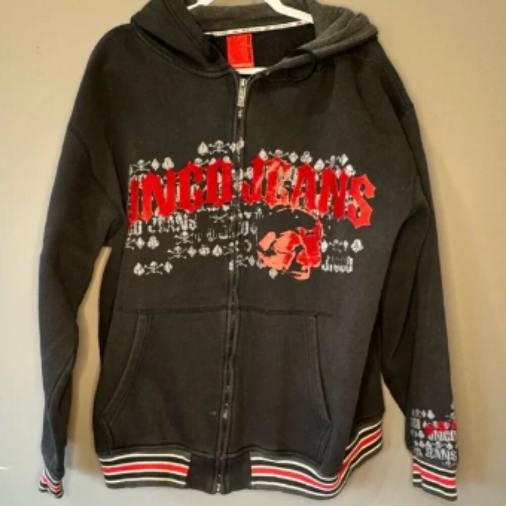 JNCO Skull Hoodie, Rare Charcoal, Baggy, Size L, Vintage,‎ GUC